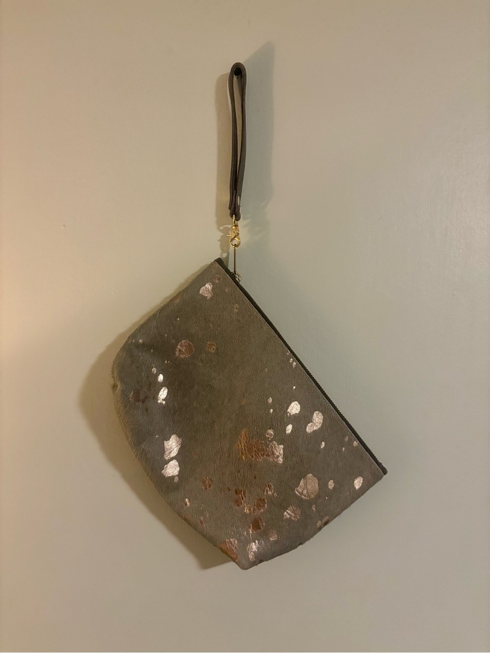 Satchel Kay Gray Wristlet Clutch with Metallic Hair on Hide Accents